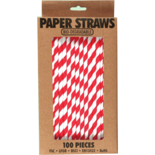 Red, White and Green Stripe Christmas Paper Straws 100 Pack