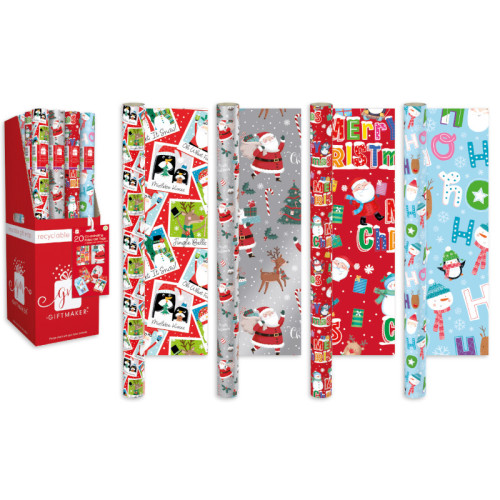 4 Rolls of Christmas Wrapping Paper Santa and Friends 4m Rolls 