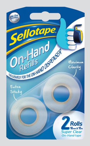 Super Clear On-Hand Tape Dispenser Refill Rolls 18mm x  15m